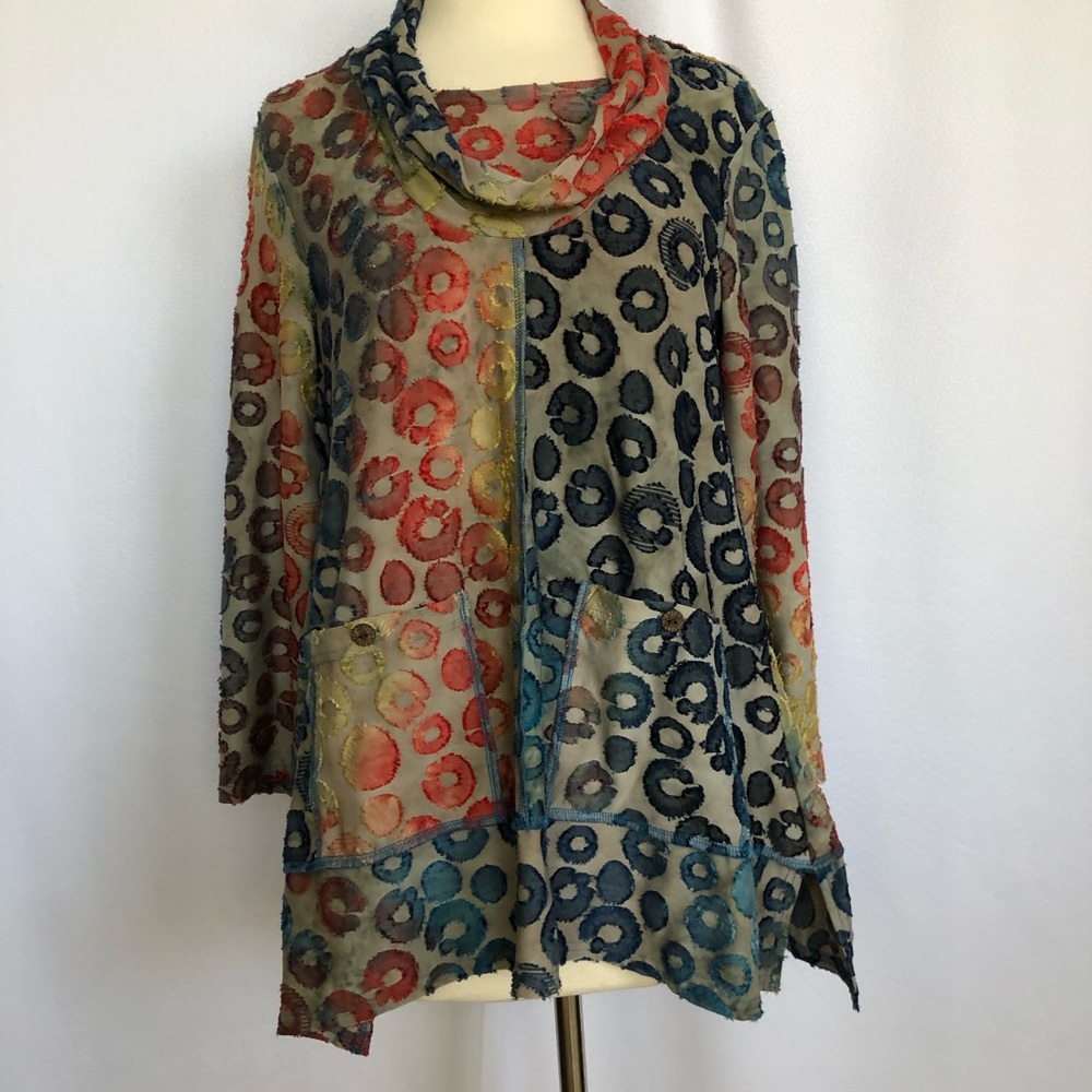 Ali Miles Women Top Blouse Top Artsy Fringe size small Orange Gray size S